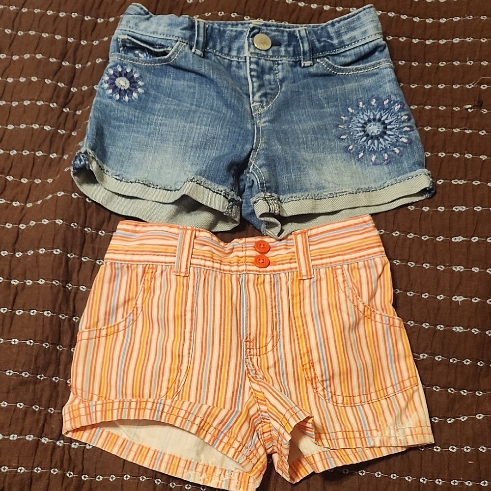 Circo Orange and Pink Striped Shorts And Denim Embroidered Shorts
